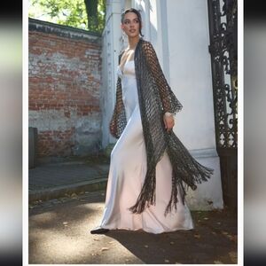 SAACHI Black Metallic Shimmering Thread Crochet Open Cardigran NWT$130